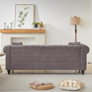 Sofá Chesterfield Italiano de Alta Gama, Posmoderno, Tapizado en Tela, Lujoso y Cómodo, de Tres Plazas, con Patas de Madera Maciza - Product Image 5