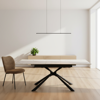 Table à manger extensible en verre trempé avec plateau en céramique et pieds en métal faits à la main, style moderne et luxueux, fabrication chinoise sur mesure pour la maison