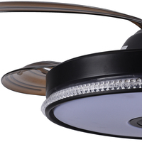 Ventilador de techo LED de baño negro moderno para el hogar con altavoz que cambia de Color e interruptor de Control remoto inteligente