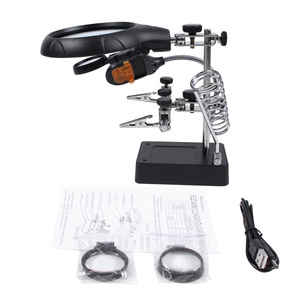 Loupe de bijoutier professionnelle avec support auxiliaire 2,5X 7,5X 10X, main d'aide pour la soudure et 6 lumières LED - Product Image 5