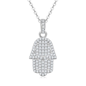 Colliers pendentifs Fatima tendance en cuivre écologique plaqué or 14 carats avec zircon et diamants CZ pour femmes - Product Image 3