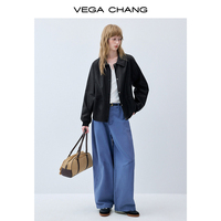 VEGA CHANG Veste Courte Noire pour Femme, Col Rabattu, Fermeture à Boutons Pression, Coupe Ample, Épaules Tombantes, Grandes Poches Latérales, Style Décontracté