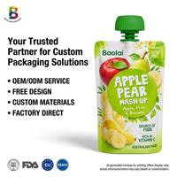 Sachet alimentaire pour bébé imprimé sur mesure, certifié FDA, sans solvant, biologique, conforme aux normes européennes, recyclable, avec bec verseur pour purée de fruits