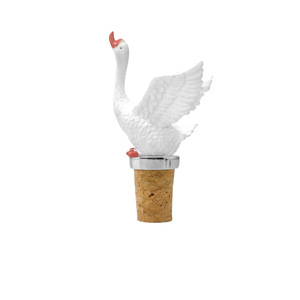 Swan Shaped Wine Stopper Cork Bottle Seal Silver Metal Top Wooden Base For Red Wine Champagne - Product Image 1