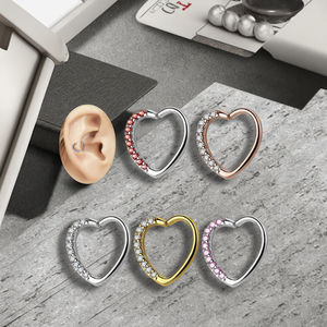 Corazón <span class=keywords><strong>Daith</strong></span> <span class=keywords><strong>Piercing</strong></span> Acero quirúrgico Clicker corazón con bisagras segmento anillo cartílago pendiente moda cuerpo joyería para Mujeres Hombres - Product Image 5
