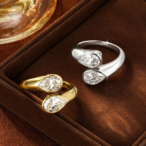 Großhandel Neue Edle Ringe 14K Goldfilled Birnenförmiger Moissanit-<span class=keywords><strong>Ring</strong></span> Breiter Zerrissener Arm Verstellbarer Öffnungsring Jubiläums-Unisex-<span class=keywords><strong>Ring</strong></span> - Product Image 2