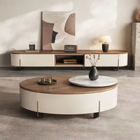 Meuble TV moderne, unité de support TV moderne avec ensemble de table basse, console multimédia en bois de noyer de luxe, meuble TV