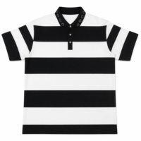 Personnalisation ODM, polo classique noir et blanc rayé, tissu piqué, broderie du logo, vêtements de club, 220 g/m²