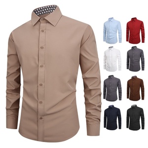 Camicia Casual da <span class=keywords><strong>Uomo</strong></span> Tinta Unita a Maniche Lunghe, Antipiega, Senza Bisogno di Stiratura, Bianca, Vestibilità <span class=keywords><strong>Slim</strong></span>, in Poliestere, <span class=keywords><strong>Abbigliamento</strong></span> Estivo da <span class=keywords><strong>Uomo</strong></span> - Product Image 1