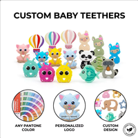 Grosir Teether Bayi Silikon Cetak 65mm Cincin Mainan Kunyah Lembut Pola Dapat Disesuaikan Cocok dengan Manik Cetak 15mm Siap Kirim