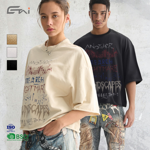 Camisetas de Felpa Francesa de Corte Amplio y Alto Gramaje 270 Gsm Estilo Urbano con <span class=keywords><strong>Dobladillo</strong></span> sin Terminar y Estampado Personalizado para Hombre - Product Image 2