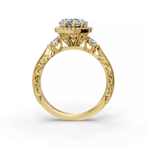 Anillo de compromiso de oro de 14 quilates con diamante cultivado en laboratorio con corte en forma de corazón, detalles intrincados de filigrana, piedra lateral, elegante halo, certificado IGI, joyería. - Product Image 3
