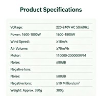 Sèche-cheveux électrique ionique haute vitesse pour la maison et l'hôtel, 5 modes d'utilisation, contrôle tactile intelligent, écran TFT, moteur BLDC, protection de sécurité