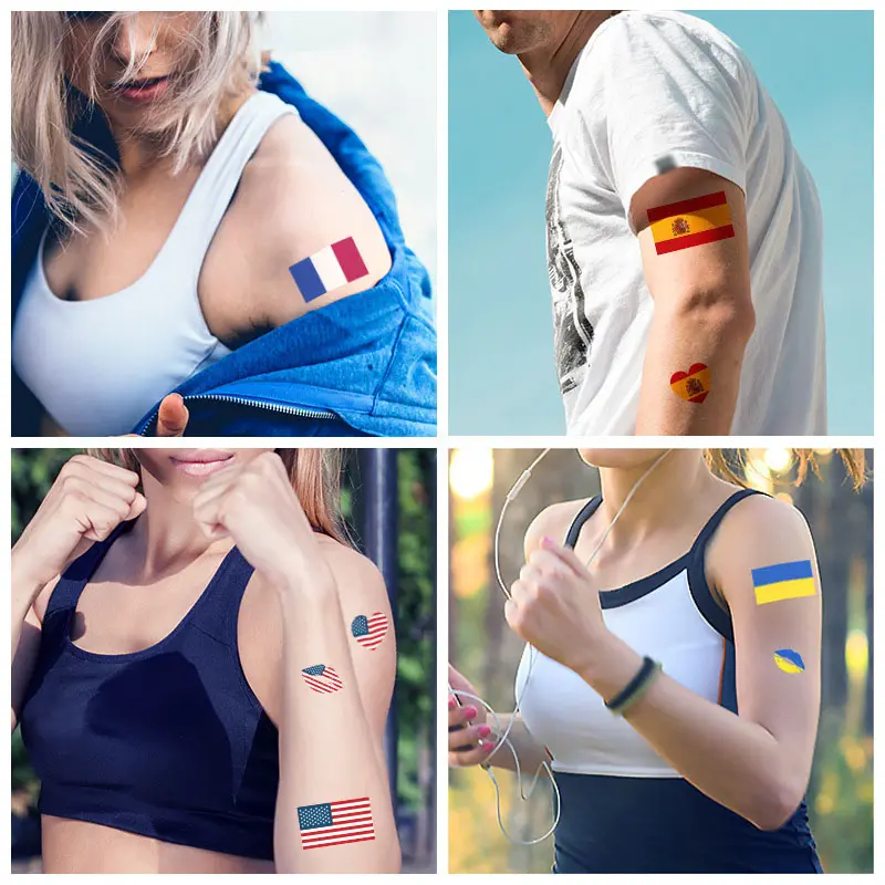 Özel spor etkinlikleri vücut kol yüz geçici dövme ulusal bayrak dövme çıkartmalar su geçirmez