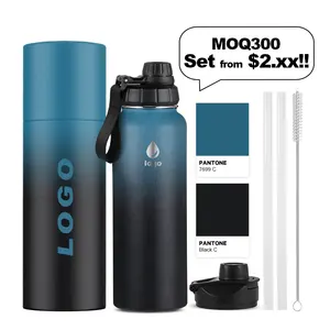 Flask Vacuum Insulated Water Bottle 2023 BPA Free LFGB Double Walled Insulated 18/8 Stainless Steel Vacuum Flask Sport Water Bottle With Straw Easy Carry