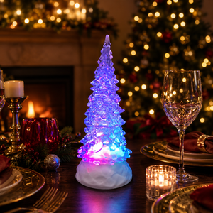 Arbre de Noël LED en plastique de 21 cm, changeant de couleur, décorations scintillantes pour bureau, boîte de vente au détail, cadeaux d'Halloween, de Noël et de Pâques - Product Image 4