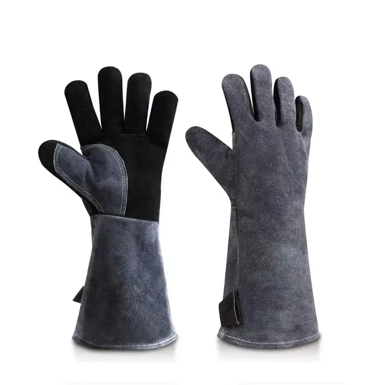 KIM YUAN New Style Cowhide Leather Grey-black Long Safety Family BBQ Gloves for Men