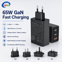 Chargeur 65W en gros à technologie GaN, 2 ports Type-C, 1 port USB-A, PD QC 3.0, Hub de charge ultra-rapide pour ordinateur portable, tablette, téléphone, adaptateur multiport