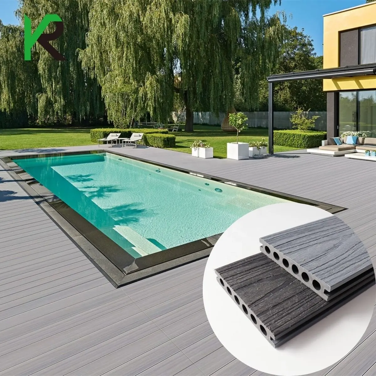 Nouveau modèle Trex Co-Extrusion Revêtement de sol pour terrasse extérieure en bois et plastique coiffé Wpc Terrasse en composite