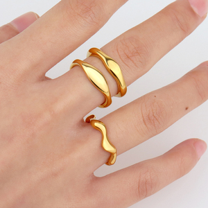 Minimalist Gold <strong>Thick</strong> Wave Shape <strong>Ring</strong> Stainless Steel Waterproof 18K Gold Plated Unique Design Dainty Wave Band Stacking <strong>Ring</strong> - Product Image 4