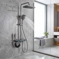Ensemble de douche intelligent de luxe gris anthracite avec affichage numérique, fonction pluie et mitigeur thermostatique à 4 fonctions