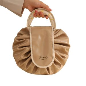 Ladies Travel Portable PU Leather Waterproof <b>Makeup</b> <b>Bag</b> <b>Drawstring</b> Cosmetic Organizer - Product Image 1