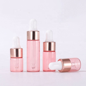 Pink Glass Dropper <b>Bottles</b> Cylinder Shape Clear Surface Sealing Type Skin Care Serum Container 1ml <b>2ml</b> 3ml 5ml - Product Image 3