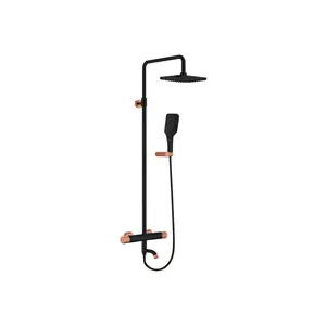 Black rose gold Shower System with Square Rain Shower Head and Handheld copper body shower faucet set