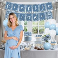 Kit de décoration pour fête prénatale de bébé garçon avec bannière de fond en papier découpé bleu Cielito Lindo, décorations de gâteau et de cupcakes avec ballons