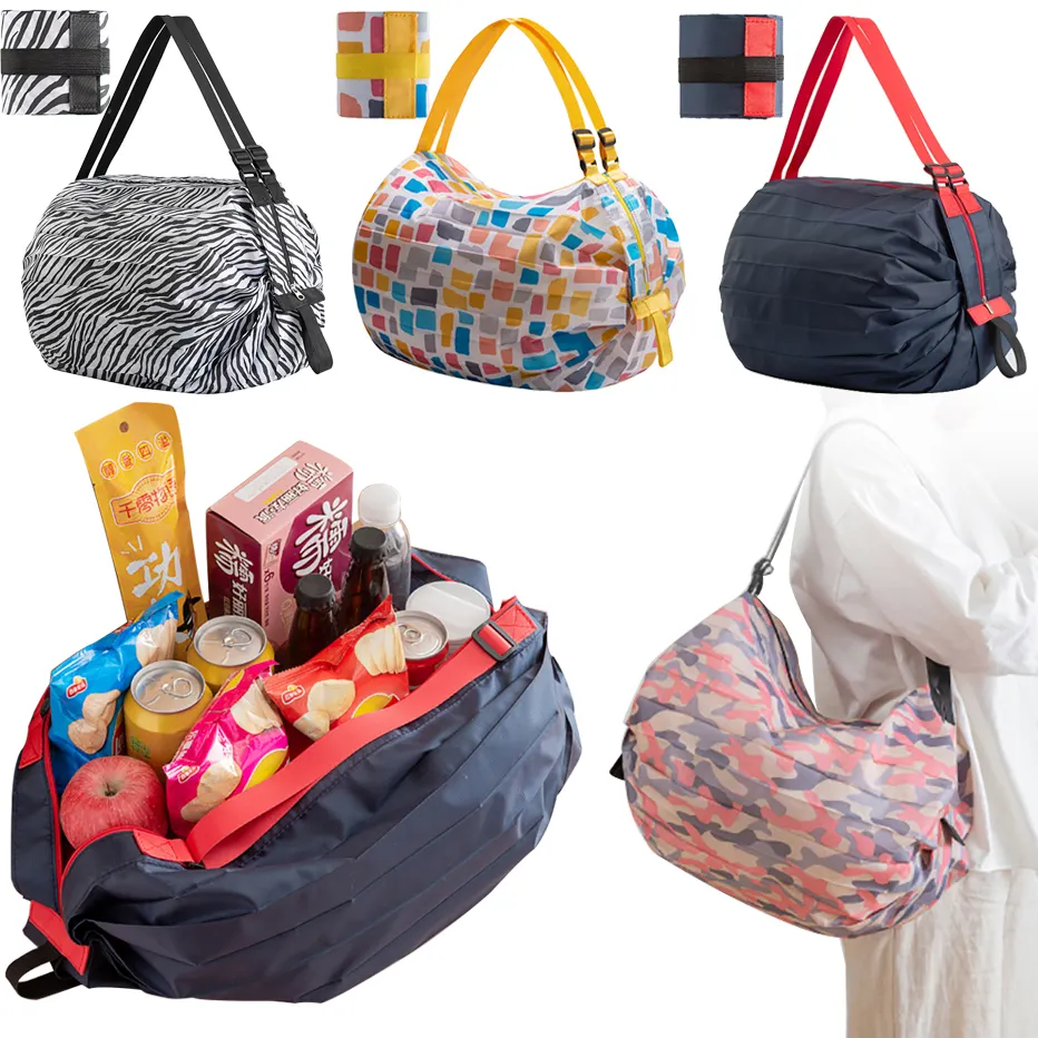 大きな折りたたみ式ショッピングバッグ環境にやさしい再利用可能なポータブルワンショルダーハンドバッグ旅行用食料品ファッションポケットバッグ