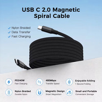 Câble de charge magnétique USB Type C sans enchevêtrement USB-C puissant à remontage automatique PD 240W Câbles de chargeur rapide pour téléphones intelligents