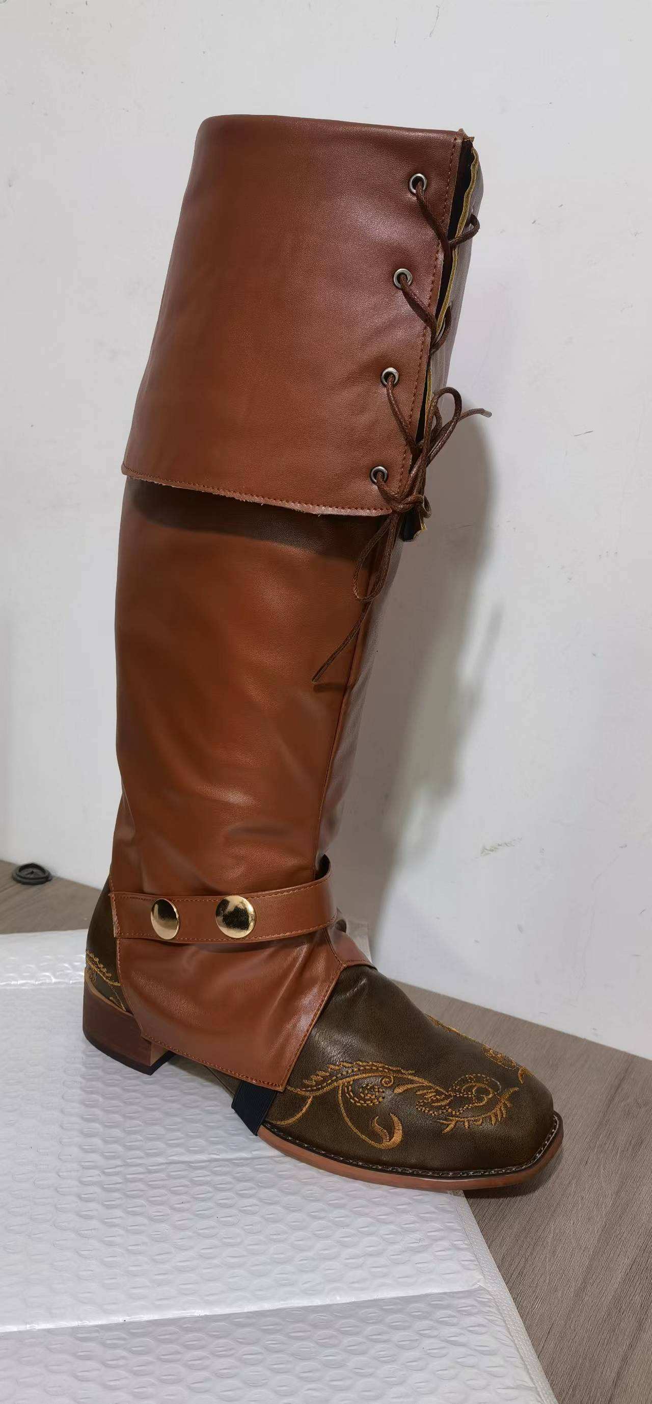 Steampunk Warrior Medieval Gothic PU Leg Guard Shoe Cover