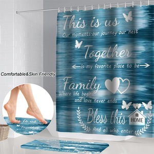 <b>Wooden</b> Plank Family Quote Polyester Shower Curtain Bathroom Curtain Digital Print Custom Print Waterproof Bulk Wholesale Modern - Product Image 3