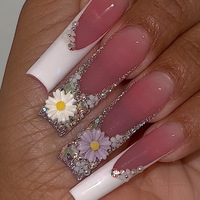 Ongles à presser en acrylique rose, style le plus populaire, faux, courts, formes cercueil, carrés, amande, naturels, design personnalisé, en vrac, avec fleurs et breloques