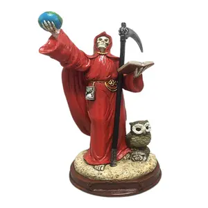 Benutzer definierte Harz religiöse Santa Muerte Amari lla rote Statuen Halloween Dekor Heiliger Tod Sensenmann Eule Statue Skulptur