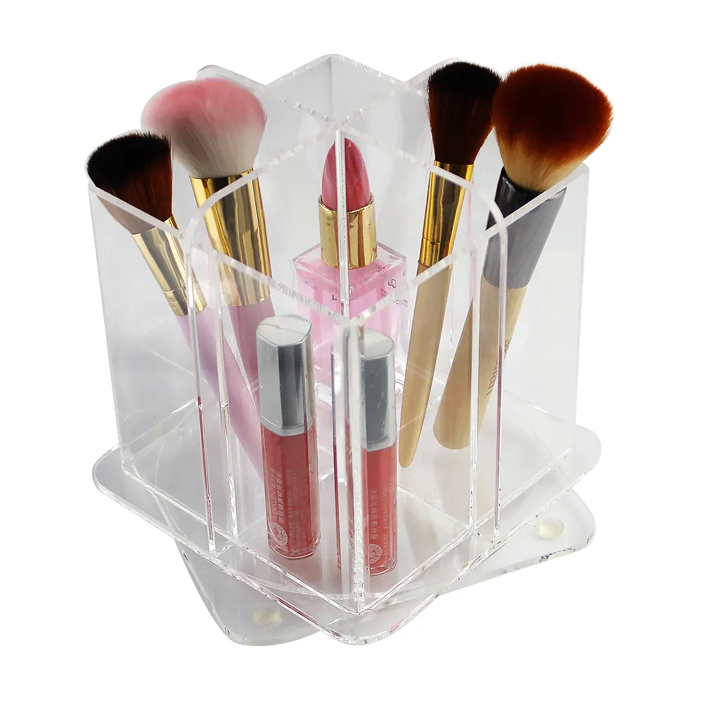 Roterende Make-Up Lip Potlood Cosmetische Opbergdoos Met Deksel Clear Acryl Make-Up Borstel Organizer Cosmetische Borstel Houder Met 4 Grids