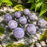 Sphère de Lepidolite Naturelle Polie, Pierre Lilas, Cristal de Lithium Mica, Guérison, Méditation, Décoration d'Intérieur, Feng Shui, Cadeau avec Support