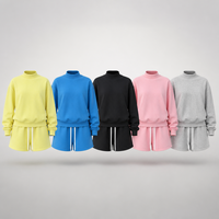 Set Sweatshirt dan Celana Pendek Wanita Ukuran Besar Multi Warna, Set Santai Kerah Mock Neck dengan Tali Serut, Model Terbaru Musim Gugur, Bordir Custom, OEM