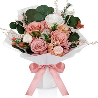 Bouquet de 4 Roses Mixtes Fleurs Éternelles Chine Cadeau Fête des Mères Anniversaire pour Femme Maman Épouse Grand-Mère Elle Rose Vieil Orange