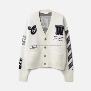 Cardigan ample en tricot intarsia à <span class=keywords><strong>col</strong></span> en <span class=keywords><strong>V</strong></span> pour <span class=keywords><strong>homme</strong></span> ZQ, en <span class=keywords><strong>coton</strong></span> et laine, brodé, pour l'hiver - Product Image 4