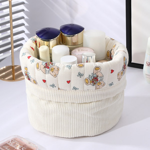 <strong>Makeup</strong> <strong>Bag</strong> Floral Quilted Cylindrical <strong>Drawstring</strong> Thick <strong>Makeup</strong> Storage Pouch Cartoon Printed Travel Skincare Storage Basket <strong>Bag</strong> - Product Image 3