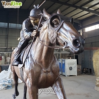 Art équestre Sculpture en bronze grandeur nature Cheval et jockey pour l'extérieur