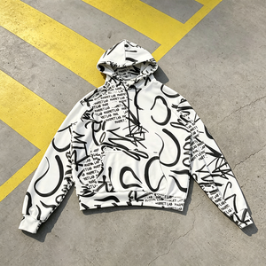 Sudadera con Capucha Blanca Extra Grande <span class=keywords><strong>para</strong></span> <span class=keywords><strong>Hombre</strong></span>, Estampado de Grafiti, Estilo <span class=keywords><strong>Hip</strong></span> <span class=keywords><strong>Hop</strong></span>, Streetwear Y2K, Informal, Holgada - Product Image 2