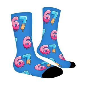 Chaussettes de sport avec motif 67 glaces, en blanc, bleu, violet et rose, pour adultes, usage décontracté, été, respirantes, impression numérique - Product Image 2