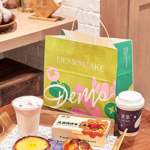 Sac fourre-tout écologique pour pâtisserie avec logo personnalisé et impression offset pour gâteaux, pains, desserts, pizzas, sushis - Sac de courses en papier kraft - Product Image 3