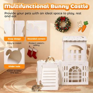Wooden Rabbit <b>House</b> Villa Multifunctional Pet <b>Bed</b> For Medium Rabbits And Guinea Pigs - Product Image 3