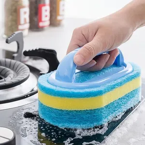 Household Cleaning Brush With Handle Dish Soap Bathroom Kitchen Tub Thicken <b>Scrubbing</b> Sponge Wipe Durable Tools Accessories Home - Product Image 4