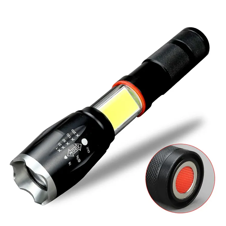 QXMOVING 방수 AAA 배터리 COB 토치 라이트 높은 전원 Zoomable 초점 LED 토치 손전등 방어 전술