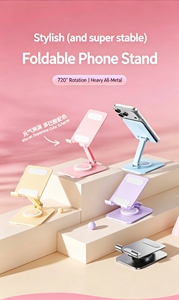 Manufacturer Wholesales Portable Aluminum Fully Foldable Angle universal Adjustable Desk 360 Rotation Cell Phone Stand <b>Holder</b> - Product Image 5