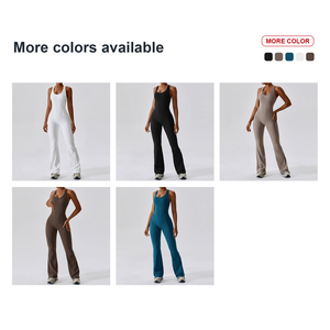 レディース ヨガパッド入り ブラ一体型 ロンパース ジャンプスーツ ワークアウト ジム レギンス スポーツ リブ フレアプレイスーツ ガールズ コンジュント パンツ ボディスーツ - Product Image 5